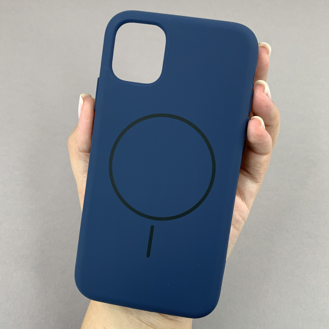 Чохол для iPhone 11 силіконовий кейс з мікрофіброю з MagSafe на айфон 11 темно-синій w01r