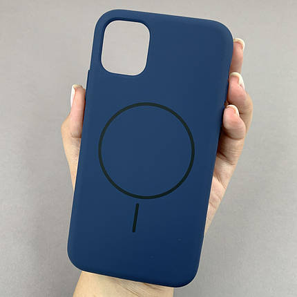Чохол для iPhone 11 силіконовий кейс з мікрофіброю з MagSafe на айфон 11 темно-синій w01r, фото 1
