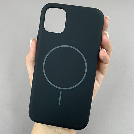 Чохол для iPhone 11 силіконовий кейс з мікрофіброю з MagSafe на айфон 11 чорний w01r, фото 1