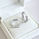 Срібні сережки-конго геометричні з білими цирконами «Кришталик» - стильні сережки срібло 925, фото 2