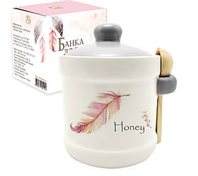 700-04-14 Банка для меду з дерев'яною ложкою "Флай" розмір 13-12см, об'єм-450мл