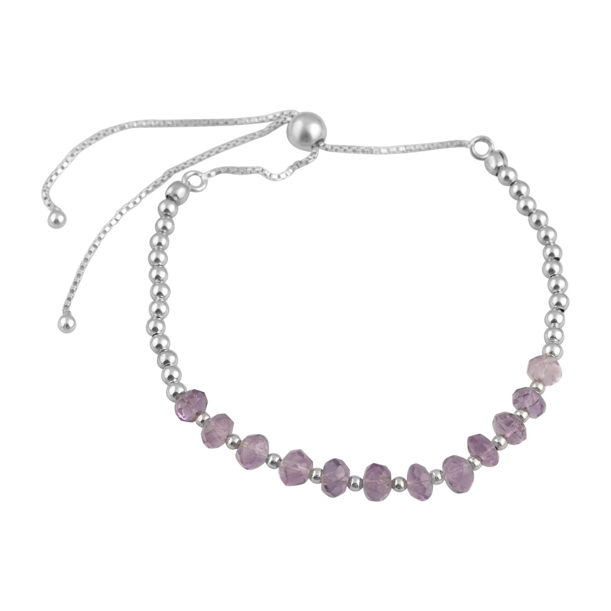 Срібний браслет Proba з натуральним аметистом 9.44ct, вага виробу 5,8 г (2129028) adjustable розмір, фото 1