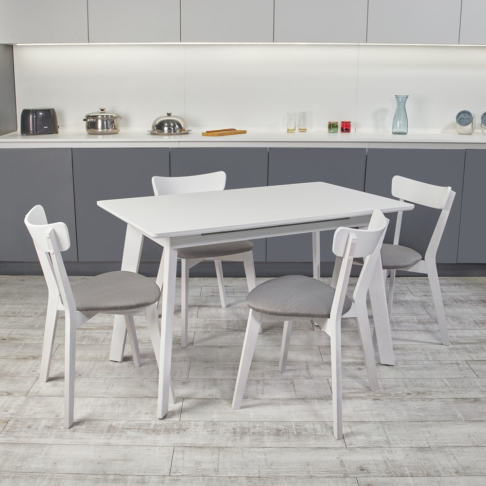 Комплект кухонних меблів Onto Алонзо 120 Преміум білий розсувний стіл + 4 стільці Віто Преміум сірі