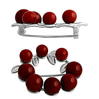 Срібна брошка Proba з коралом (2136330)