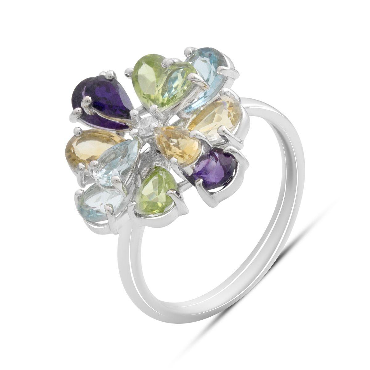 Срібне кільце Proba з натуральним аметистом 4.128ct, цитрином, хризолітом, топазом, вага виробу 3,75 гр, фото 1