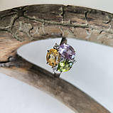 Срібне кільце Proba з натуральним аметистом 3.306ct, цитрином, хризолітом, вага виробу 3,18 г (2193272), фото 3