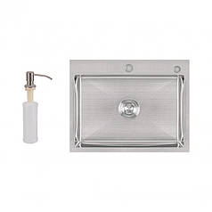 Мийка для кухні інтегрована Lidz Handmade H5845 (LDH5845BRU35384) Brushed Steel 3,0/1,0 мм