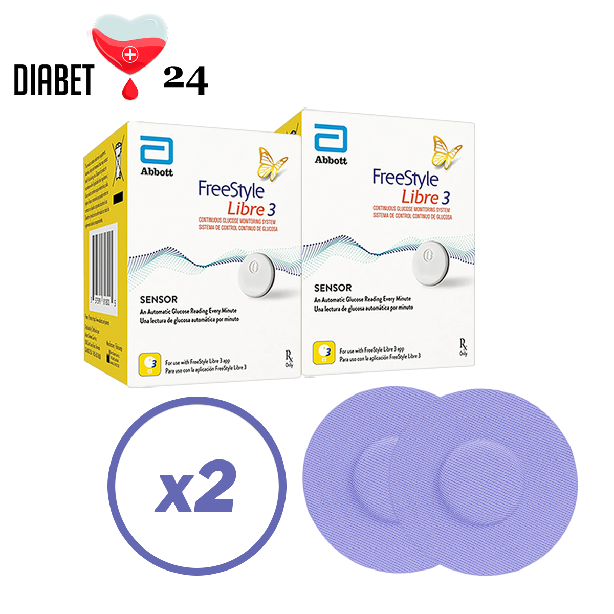 Сенсор FreeStyle Libre 3 (Фристайл Либре 3) 2 уп. и 2 цветных тейпа в комплекте, фото 1