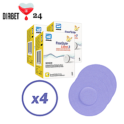 Сенсор FreeStyle Libre 3 (Фристайл Либре 3) 4 уп. и 4 цветных тейпа в комплекте