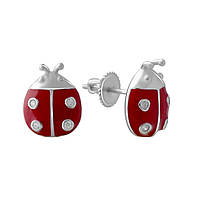 Срібні сережки Proba з ємаллю, фіанітами (2081036)