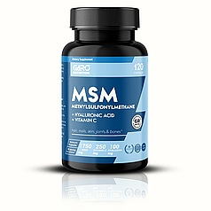 МСМ - MSM - з гіалуроновою кислотою Метилсульфонилметан - 1500 мг. Garo Nutrition для суглобів волосся та шкіри 120 капсул