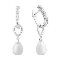 Срібні сережки Proba з натуральними перлами, фіанітами (2160212)