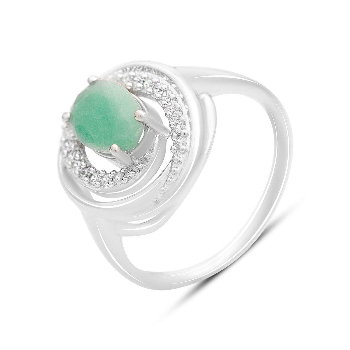 Срібне кільце Proba з натуральним смарагдом 1.35ct, фіанітами, вага виробу 4,02 г (2161974) 18 розмір, фото 1