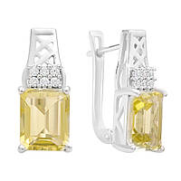 Срібні сережки Proba з натуральним зеленим кварцом, фіанітами (2162070)