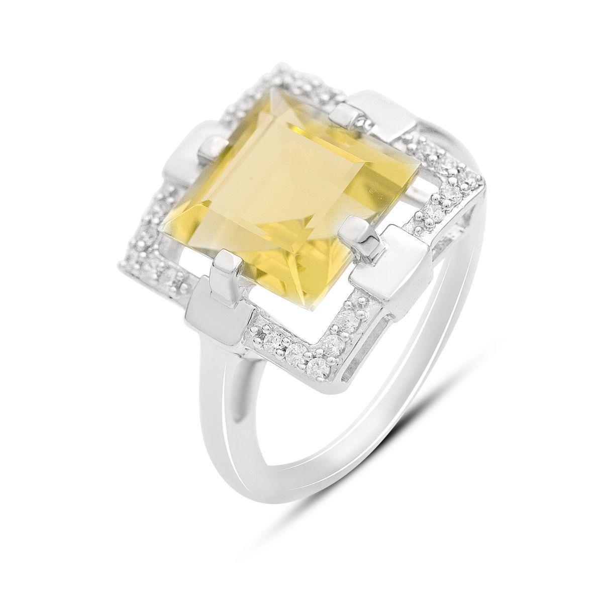 Срібне кільце Proba з натуральним зеленим кварцом 5.04ct, фіанітами, вага виробу 5,11 г (2162193) 17.5, фото 1