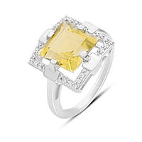 Срібне кільце Proba з натуральним зеленим кварцом 5.04ct, фіанітами, вага виробу 5 г (2162193) 18 розмір