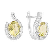 Срібні сережки Proba з натуральним зеленим кварцом 5.125ct, фіанітами (2162209)