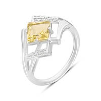 Срібне кільце Proba з натуральним зеленим кварцом 1.863ct, фіанітами, вага виробу 3,24 г (2162254) 18.5