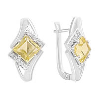 Срібні сережки Proba з натуральним зеленим кварцом 3.645ct, фіанітами (2162261)