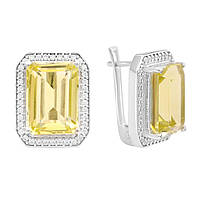 Срібні сережки Proba з натуральним зеленим кварцом 15.548ct, фіанітами (2162278)