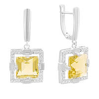 Срібні сережки Proba з натуральним зеленим кварцом 10.08ct, фіанітами (2162292)