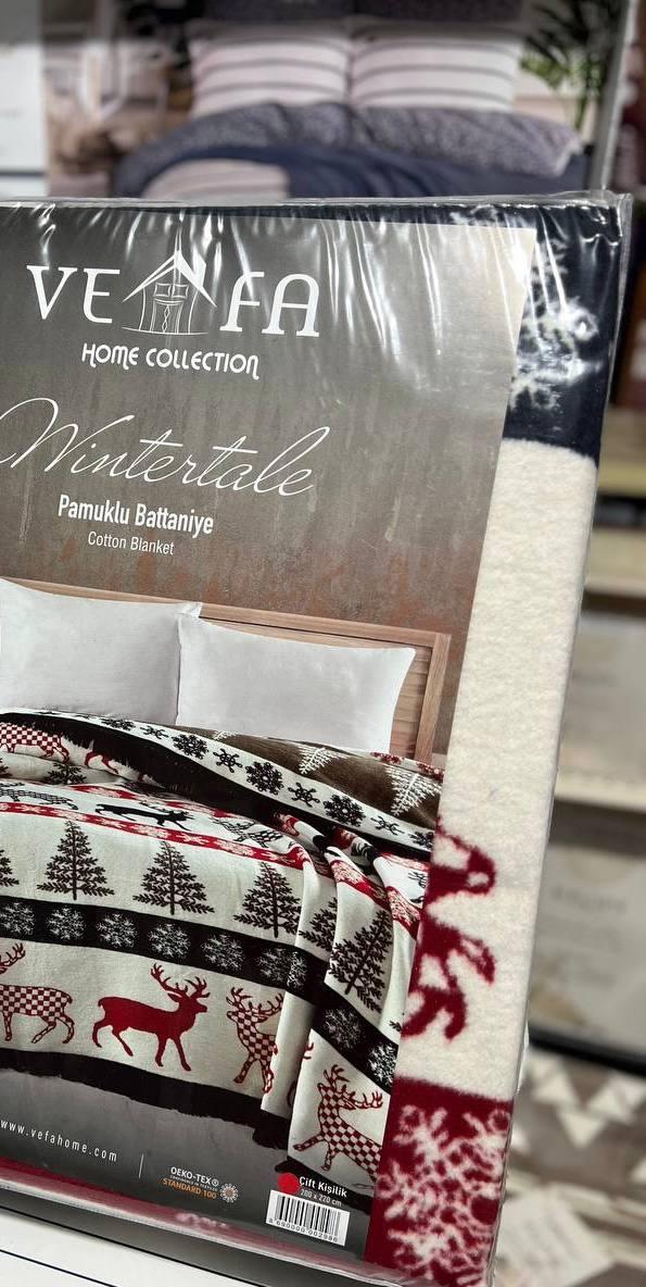 Теплий бавовняний новорічний плед із бахромою 200*220 VEFA colection, фото 1