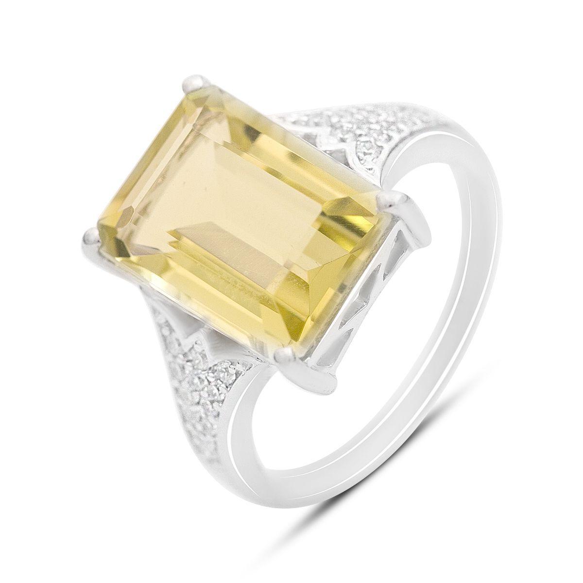 Срібне кільце Proba з натуральним зеленим кварцем 7.113ct, фіанітами, вага виробу 5,17 г (2162346) 18.5, фото 1