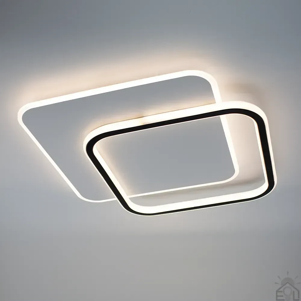 Керована світлодіодна LED люстра STANDART 2S 65 Вт Esllse ON/OFF "два квадрати" чорно-бiла 475х475х50м BLACK/WHITE 220В IP20, фото 1