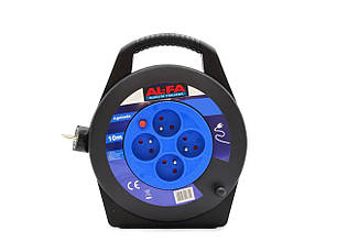 Мережевий подовжувач на котушці ALFA ALECR10M 16 А 10 м 4 розетки, фото 2