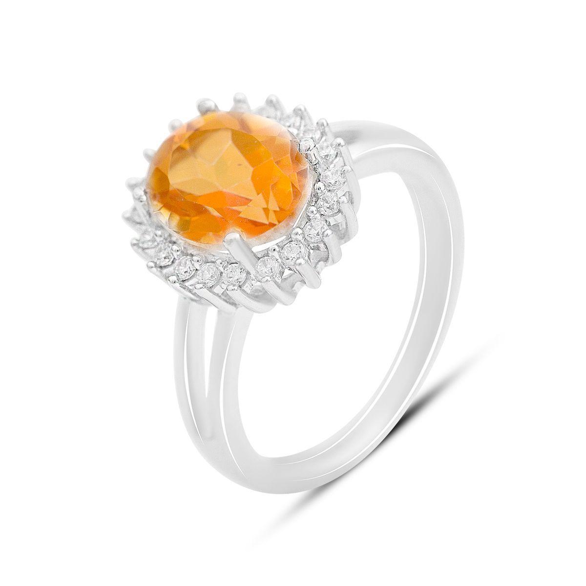 Срібне кільце Proba з натуральним золотистим кварцем, фіанітами, вага виробу 3,74 г (2163350) 17.5 розмір, фото 1