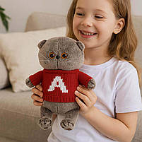 М'яка іграшка котик Басик 30 см M16177-6 в червоному светрі, фото 7