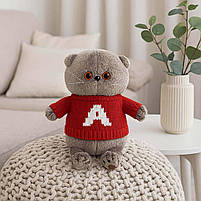 М'яка іграшка котик Басик 30 см M16177-6 в червоному светрі, фото 6