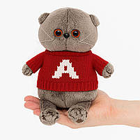 М'яка іграшка котик Басик 30 см M16177-6 в червоному светрі, фото 5