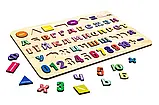 Сортер, розвиваюча дошка Арт-15471 "Абетка, Цифри, Фігури" дерев'яний р. 42x28x1см PuzzleOk, фото 3
