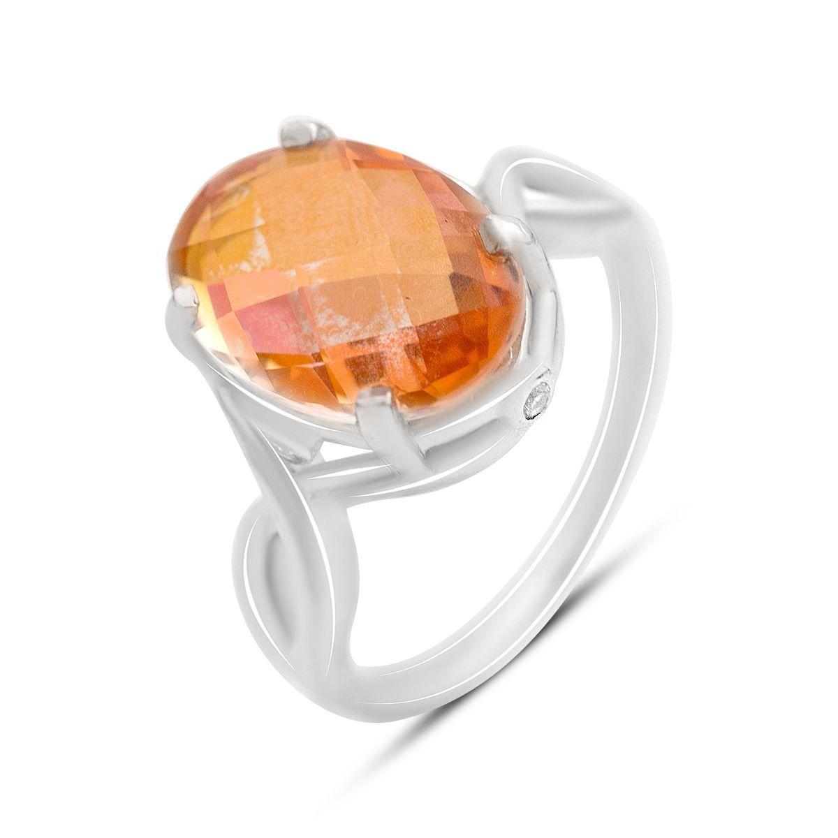 Срібне кільце Proba з натуральним золотом кварцом 4.448ct, фіанітами, вага виробу 4,73 г (2165576) 17.5, фото 1