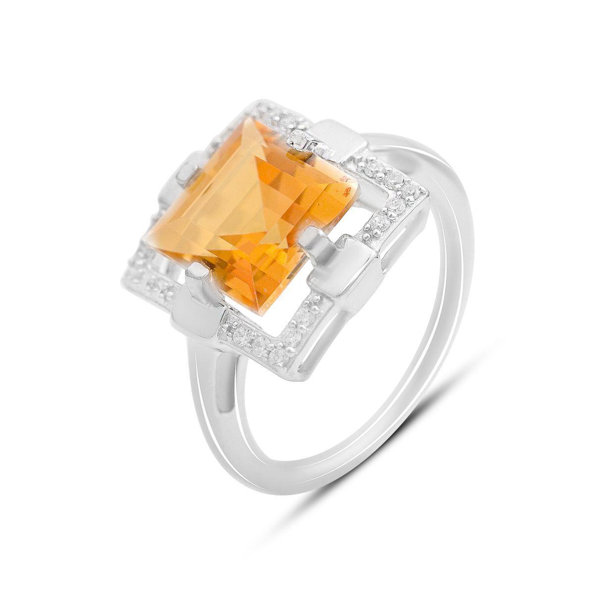 Срібне кільце Proba з натуральним золотистим кварцем 4.735ct, фіанітами, вага виробу 5,12 г (2165729) 18, фото 1