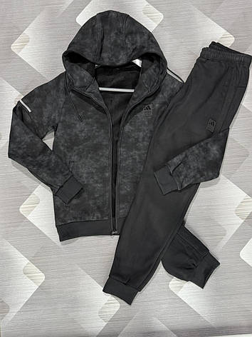 Спортивний костюм Adidas утеплений чоловічий спорт костюм Адідас зимовий костюм з капюшоном, фото 1