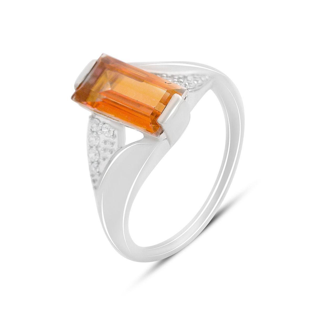 Срібне кільце Proba з натуральним золотом кварцом 2.783ct, фіанітами, вага виробу 4,02 г (2165798) 18.5, фото 1