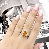 Срібне кільце Proba з натуральним золотом кварцом 2.783ct, фіанітами, вага виробу 4,02 г (2165798) 18.5, фото 5