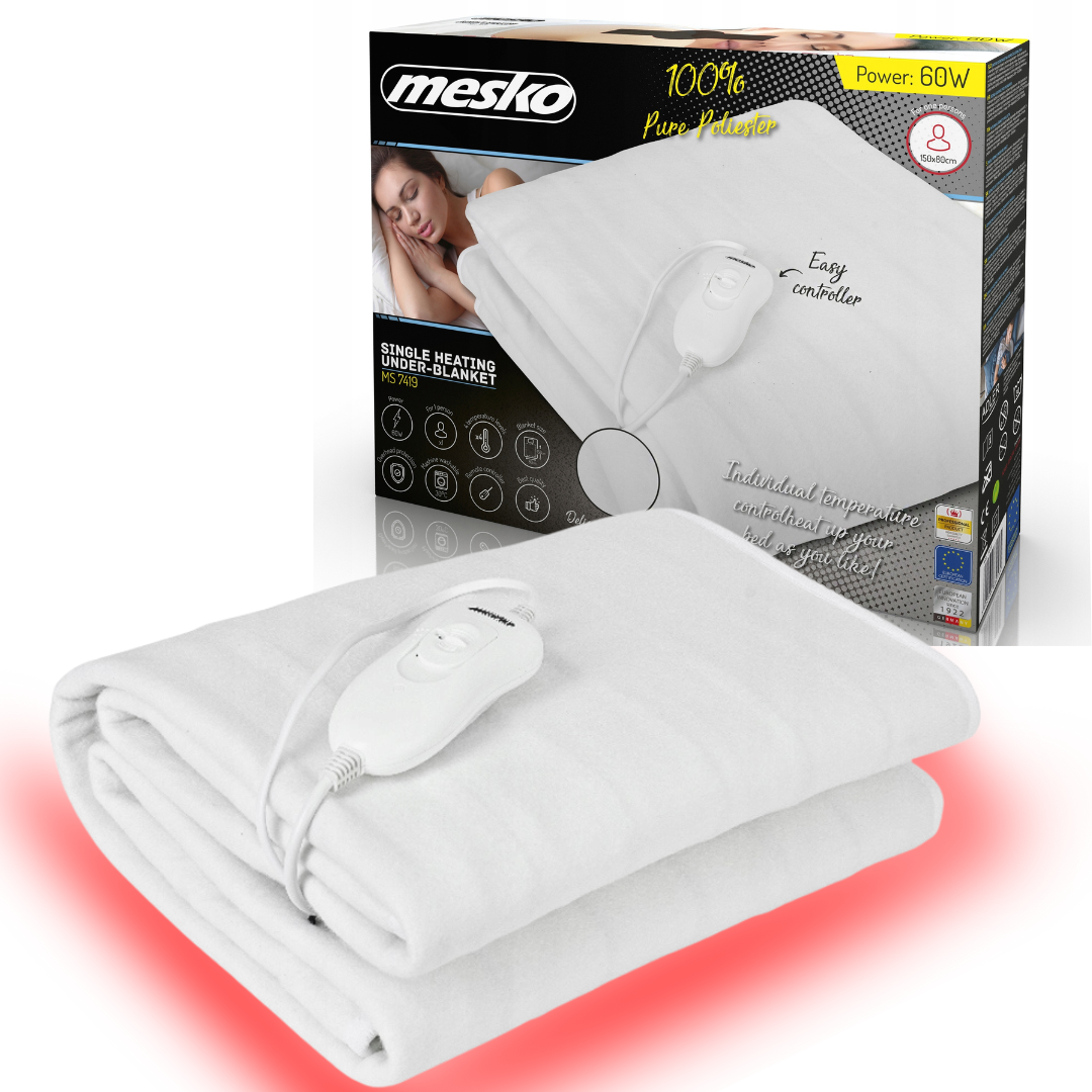Електроковдра односпальна 150х80см з регулятором температури Mesko MS7419 Електропростирадло із захистом від перегрівання, фото 1