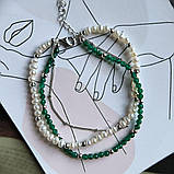 Срібний браслет Proba з натуральними перлами барочним, зеленим жадеїдом, вага виробу 6,93 г (2184966) 1821, фото 2