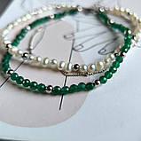 Срібний браслет Proba з натуральними перлами барочним, зеленим жадеїдом, вага виробу 6,93 г (2184966) 1821, фото 3