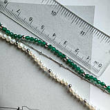 Срібний браслет Proba з натуральними перлами барочним, зеленим жадеїдом, вага виробу 6,93 г (2184966) 1821, фото 5