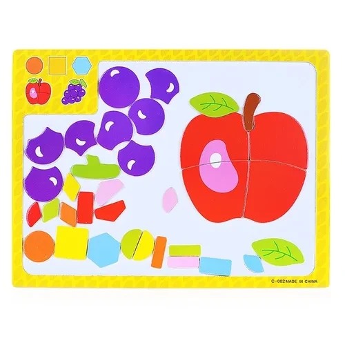Магнітна дошка дерев’яні пазли на магнітній основі: геометричні фігури + фрукти, розмір 30 х 22 см, фото 1