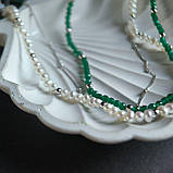 Срібне кольє Proba з натуральними перлами барочним, зеленим жадеїдом, вага виробу 17,77 г (2185123), фото 4