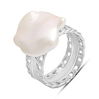Срібне кільце Proba з натуральними перлами барочним, вага виробу 6,38 г (2185161) 19 розмір