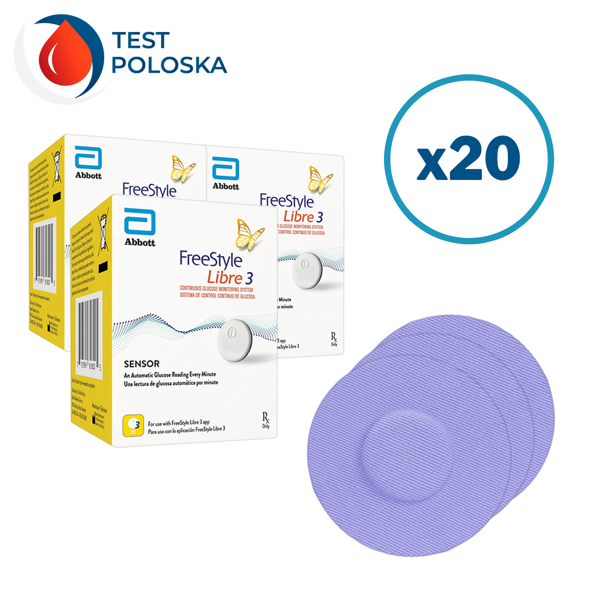 Сенсор FreeStyle Libre 3 (Фристайл Либре 3) 20 уп. и 20 цветных тейпов в комплекте