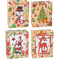 Подарунковий пакет "Новорічне асорті" бежево-червоний  S 18x23x8см (12 шт.)