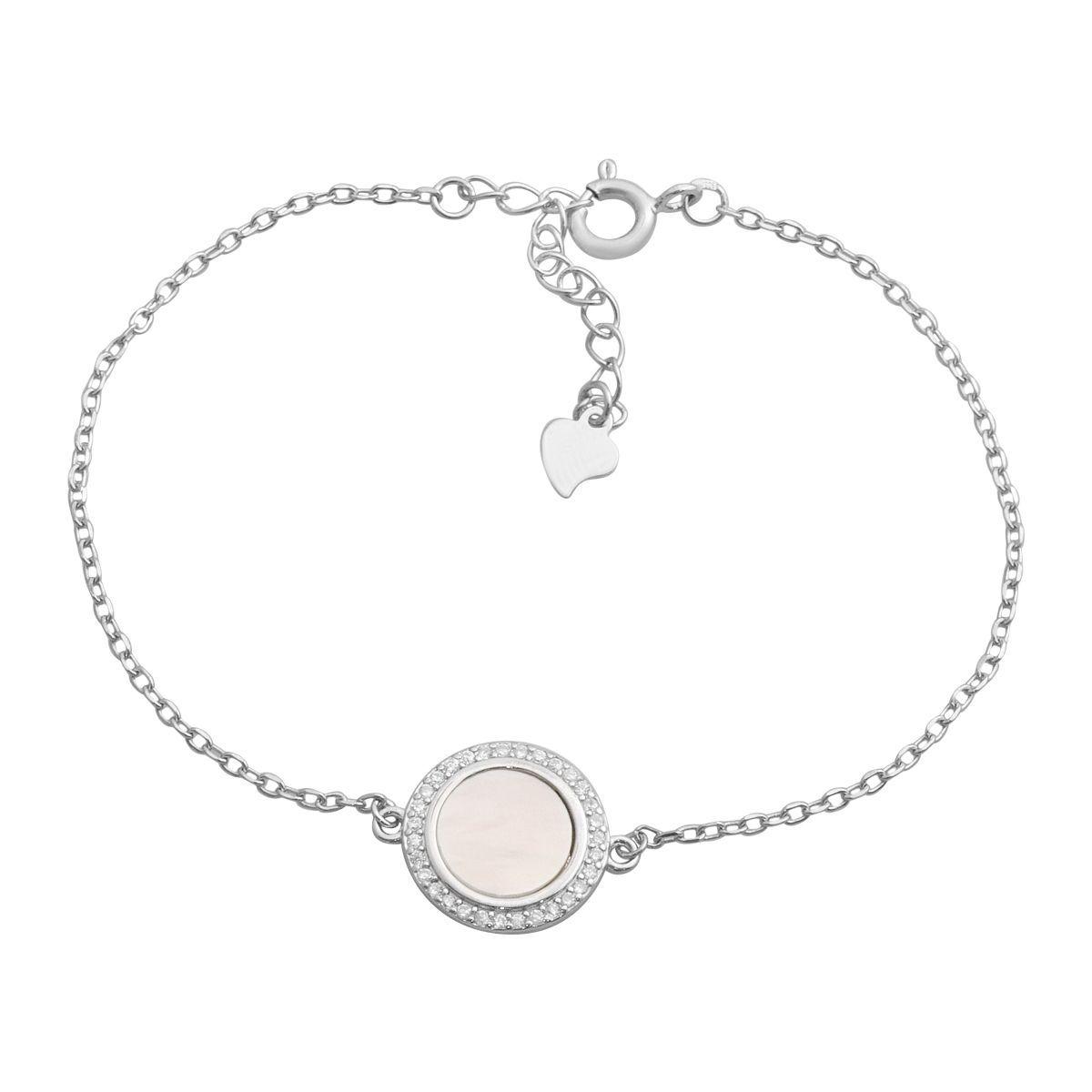 Срібний браслет Proba з натуральним перламутром, фіанітами, вага виробу 2,21 г (2186472) 1720 розмір, фото 1