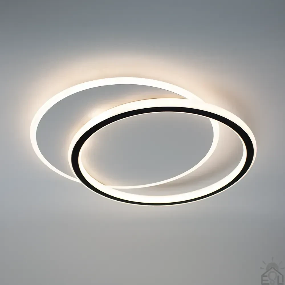 Керована світлодіодна LED люстра STANDART 2R 65 Вт Esllse ON/OFF "два кола" чорно-бiла 485x410x50мм BLACK/WHITE 220В IP20, фото 1